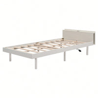 Modern Twin Size Platform Bed Frame With Built-In USB Ports – White Washed Finish