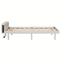 Modern Twin Size Platform Bed Frame With Built-In USB Ports – White Washed Finish