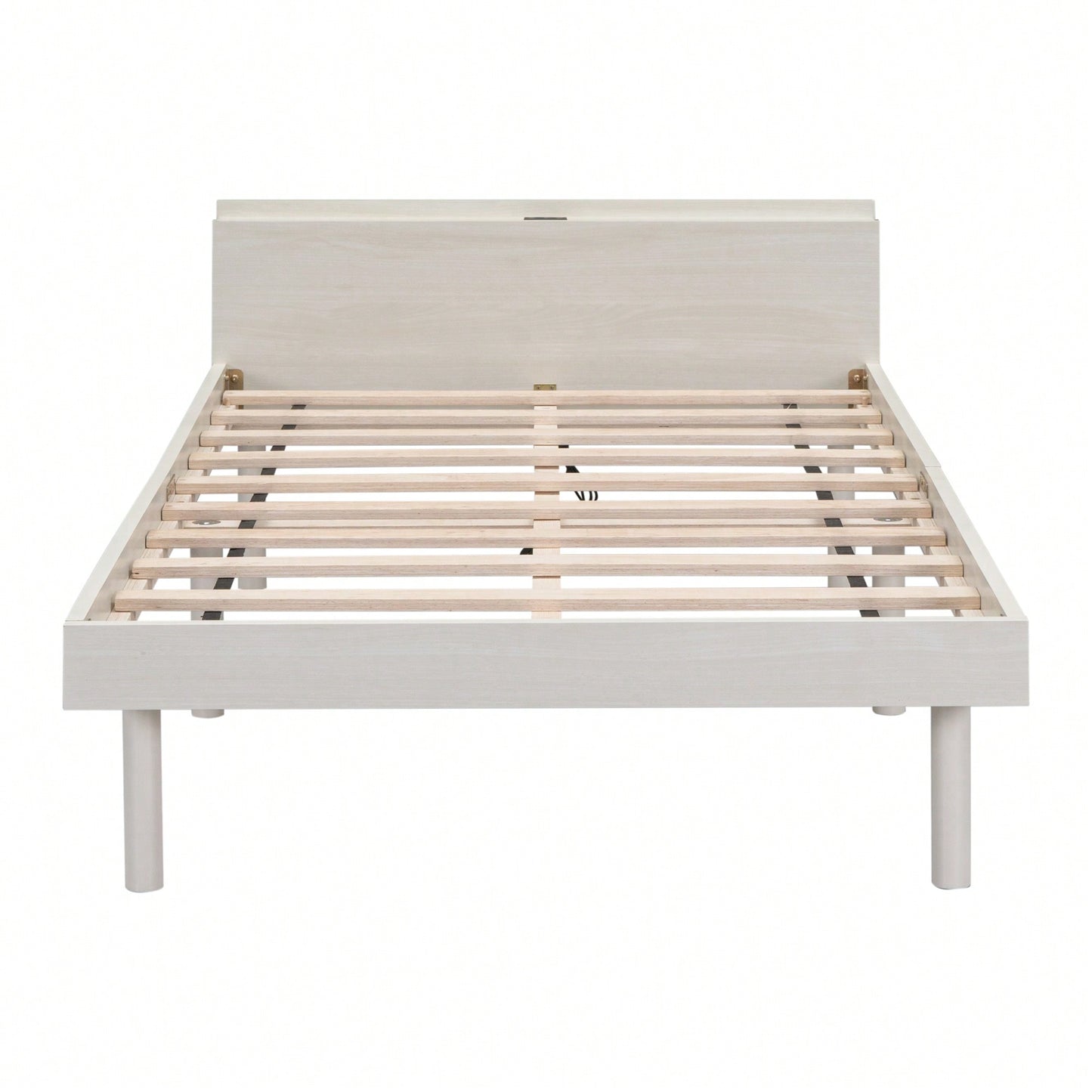 Modern Twin Size Platform Bed Frame With Built-In USB Ports – White Washed Finish