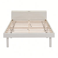 Modern Twin Size Platform Bed Frame With Built-In USB Ports – White Washed Finish