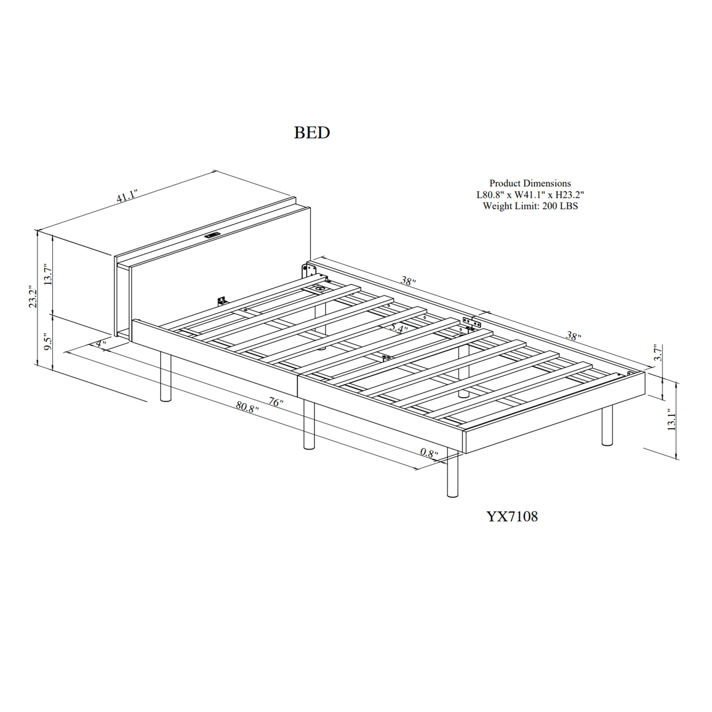 Modern Twin Size Platform Bed Frame With Built-In USB Ports – White Washed Finish