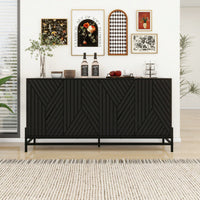 Carved 4-Door Sideboard Buffet Cabinet With Adjustable Shelves – Stylish Storage Solution