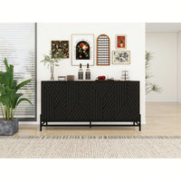 Carved 4-Door Sideboard Buffet Cabinet With Adjustable Shelves – Stylish Storage Solution