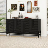 Carved 4-Door Sideboard Buffet Cabinet With Adjustable Shelves – Stylish Storage Solution