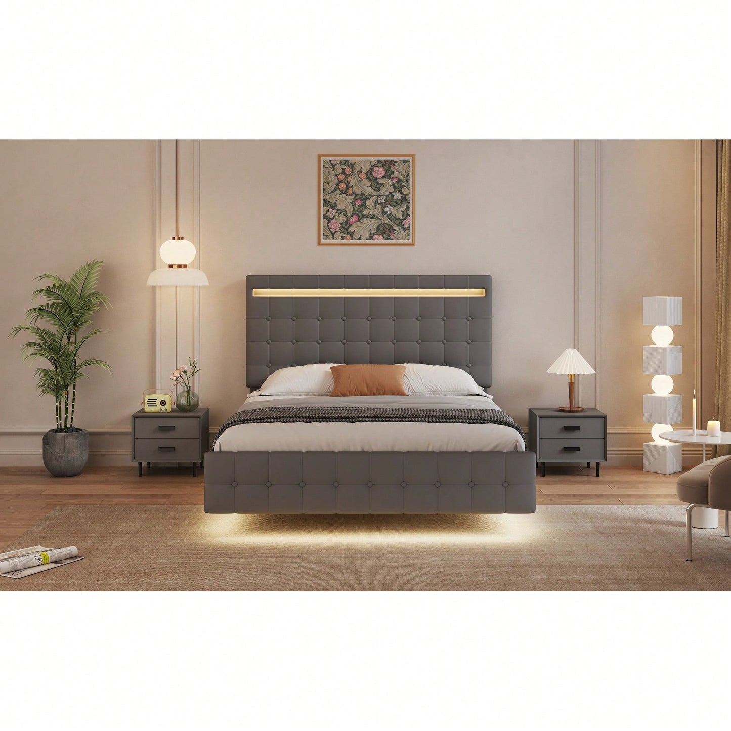 Modern Floating Platform Bed With Adjustable Headboard – Easy Assembly And Durable Support