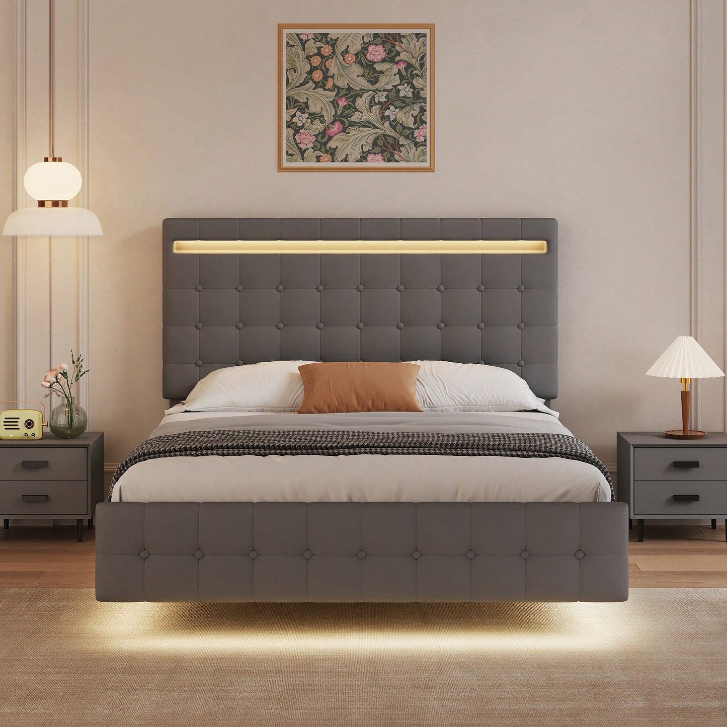 Modern Floating Platform Bed With Adjustable Headboard – Easy Assembly And Durable Support