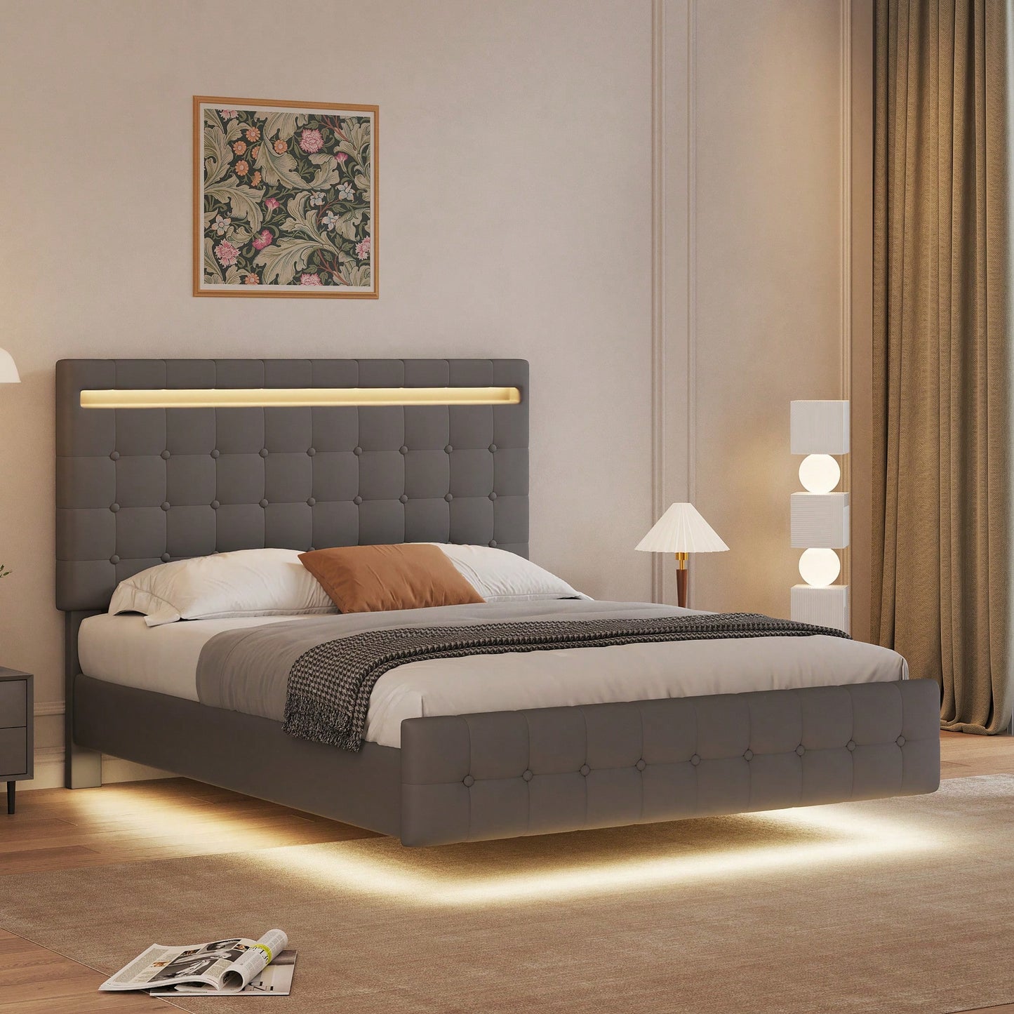 Modern Floating Platform Bed With Adjustable Headboard – Easy Assembly And Durable Support