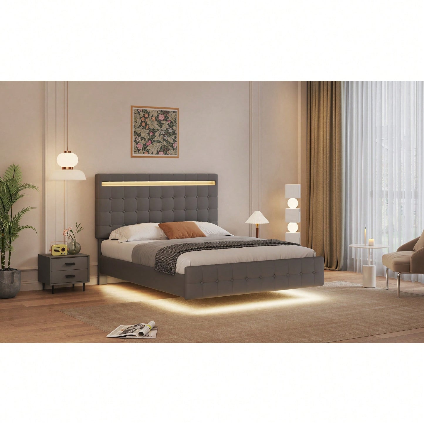 Modern Floating Platform Bed With Adjustable Headboard – Easy Assembly And Durable Support