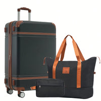 Lightweight Hardshell 24-Inch Spinner Suitcase Set With TSA Lock - Stylish Black Travel Luggage With Dual Wheels And Extra Bags