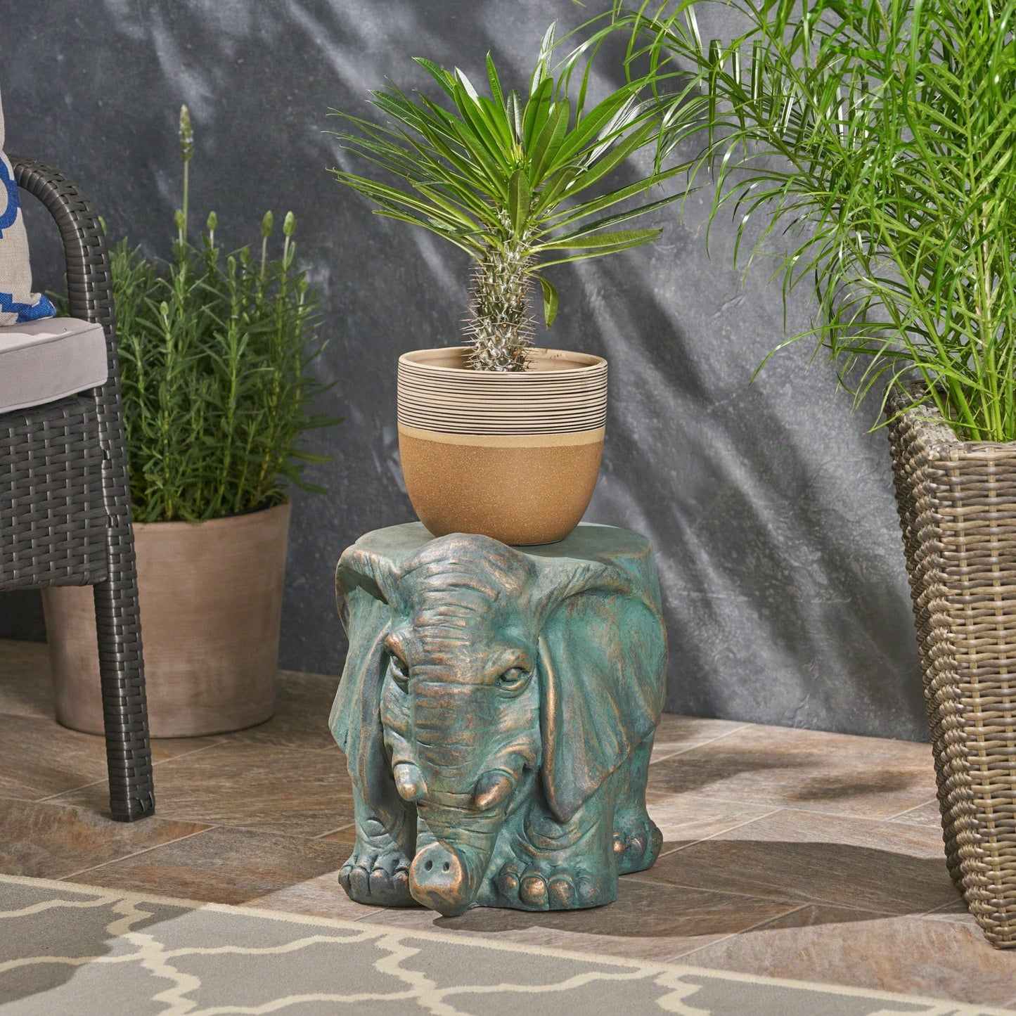 Whimsical Elephant Garden Stool With Copper Patina Finish - Perfect For Outdoor Spaces And Decor