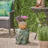 Whimsical Elephant Garden Stool With Copper Patina Finish - Perfect For Outdoor Spaces And Decor