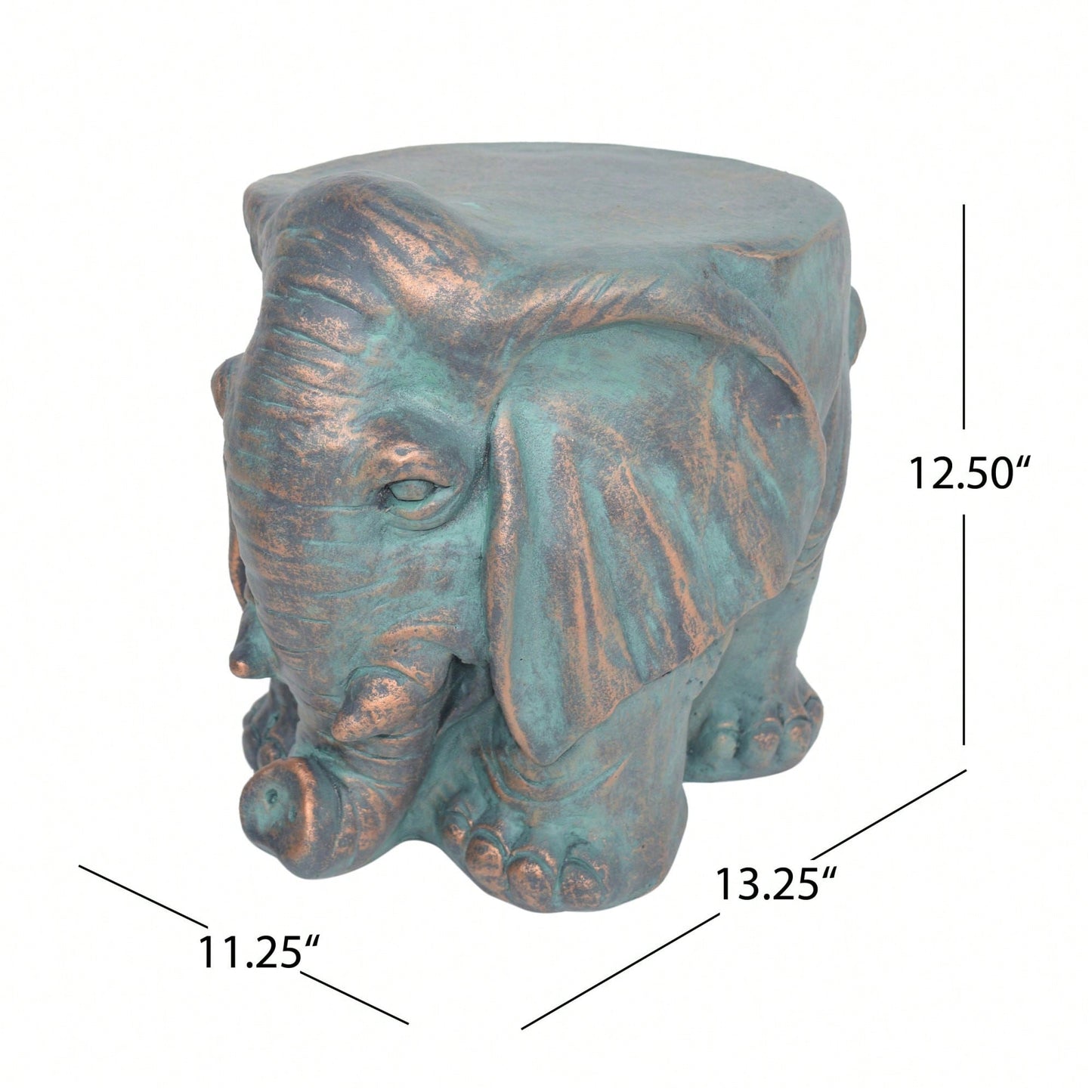 Whimsical Elephant Garden Stool With Copper Patina Finish - Perfect For Outdoor Spaces And Decor