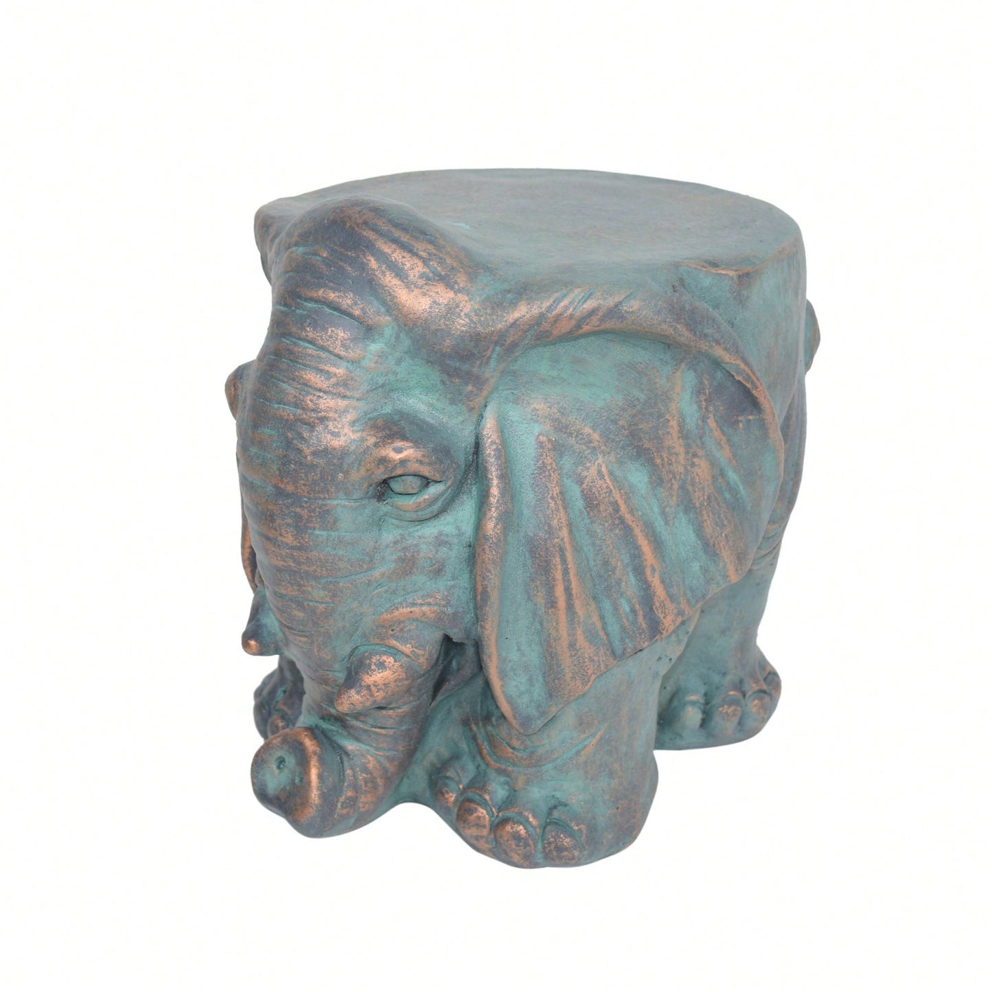 Whimsical Elephant Garden Stool With Copper Patina Finish - Perfect For Outdoor Spaces And Decor