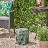 Whimsical Elephant Garden Stool With Copper Patina Finish - Perfect For Outdoor Spaces And Decor