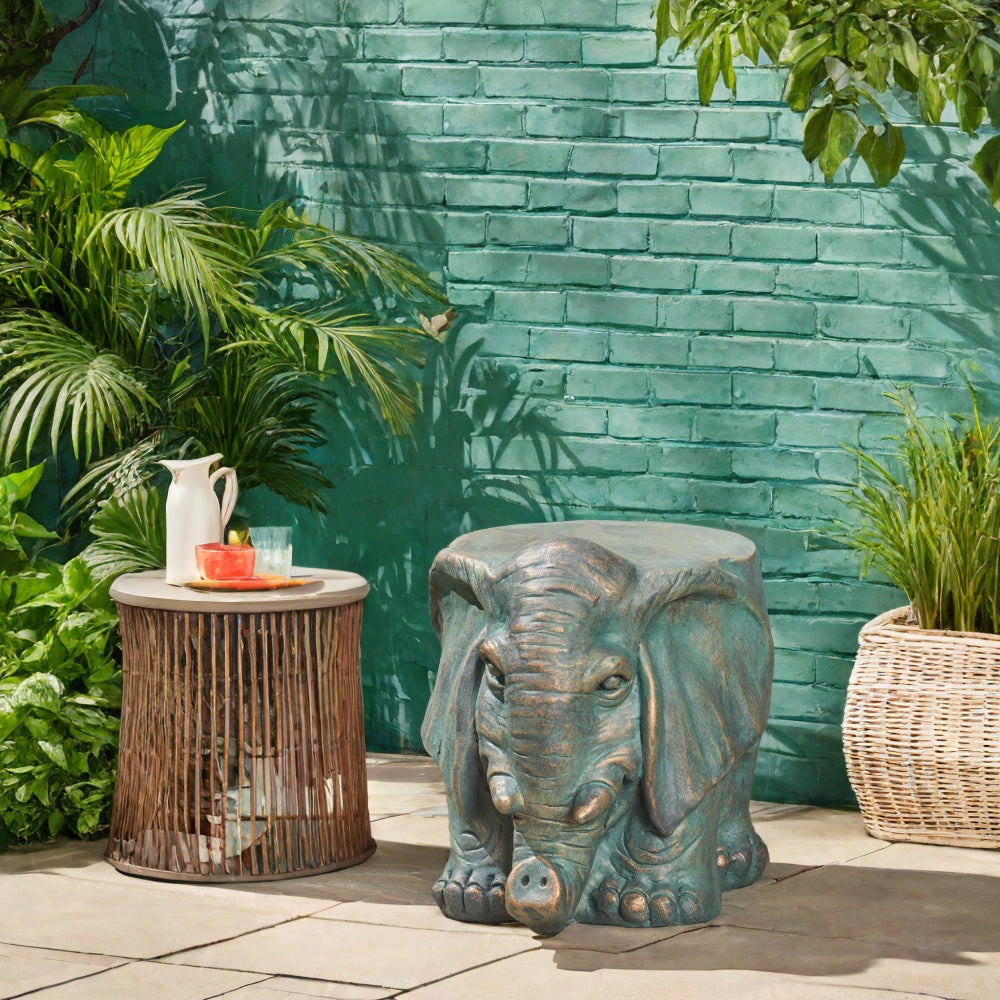 Whimsical Elephant Garden Stool With Copper Patina Finish - Perfect For Outdoor Spaces And Decor