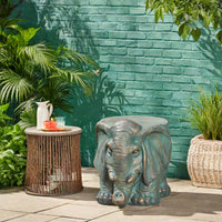 Whimsical Elephant Garden Stool With Copper Patina Finish - Perfect For Outdoor Spaces And Decor