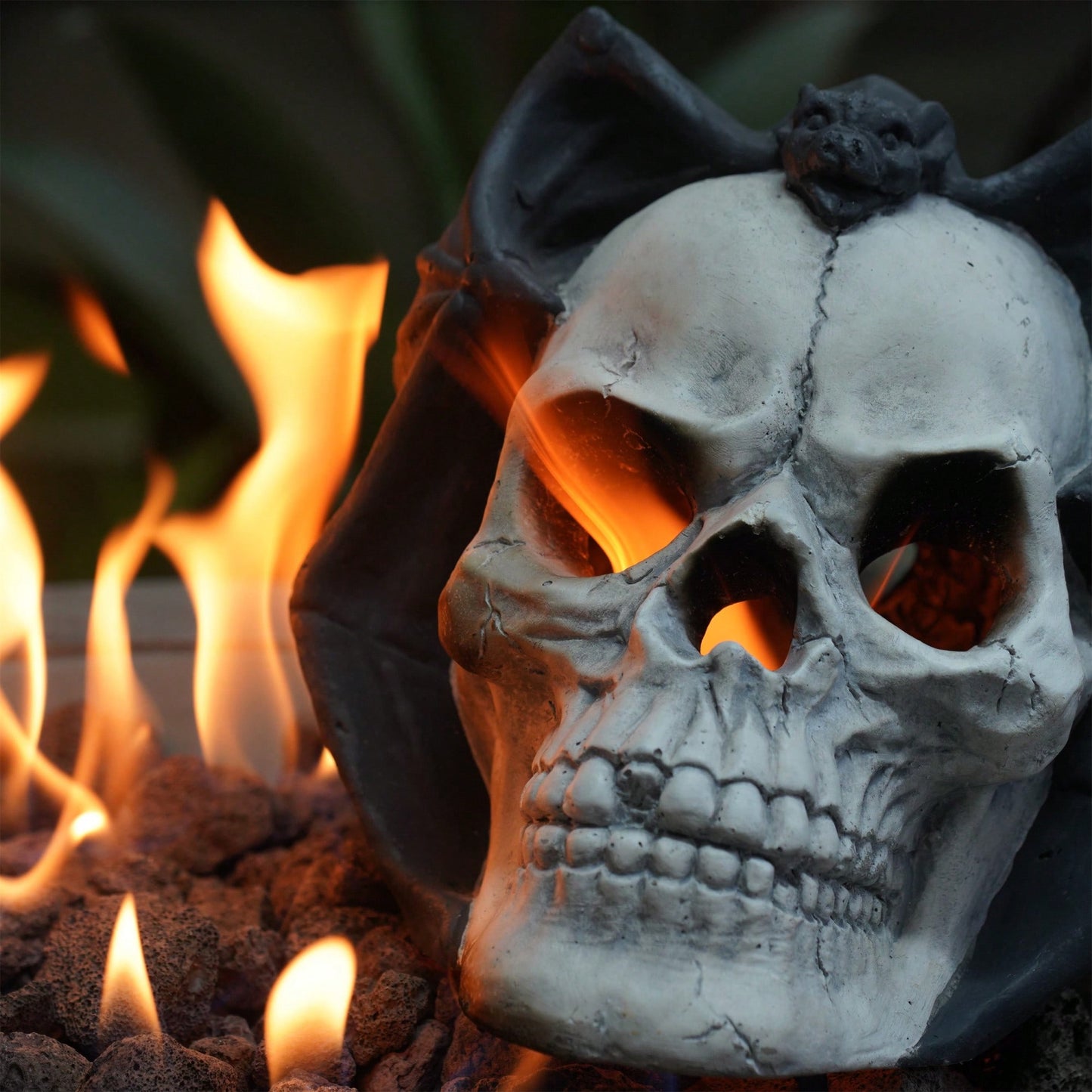 Spooky Demon Skull Gas Log for Ventless Fireplaces Ideal for Halloween and Outdoor Fire Pits