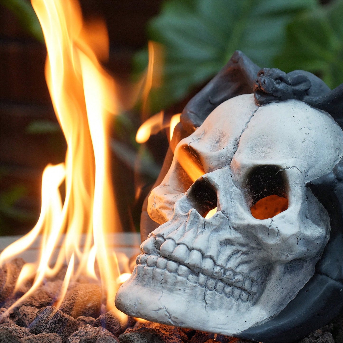 Spooky Demon Skull Gas Log for Ventless Fireplaces Ideal for Halloween and Outdoor Fire Pits