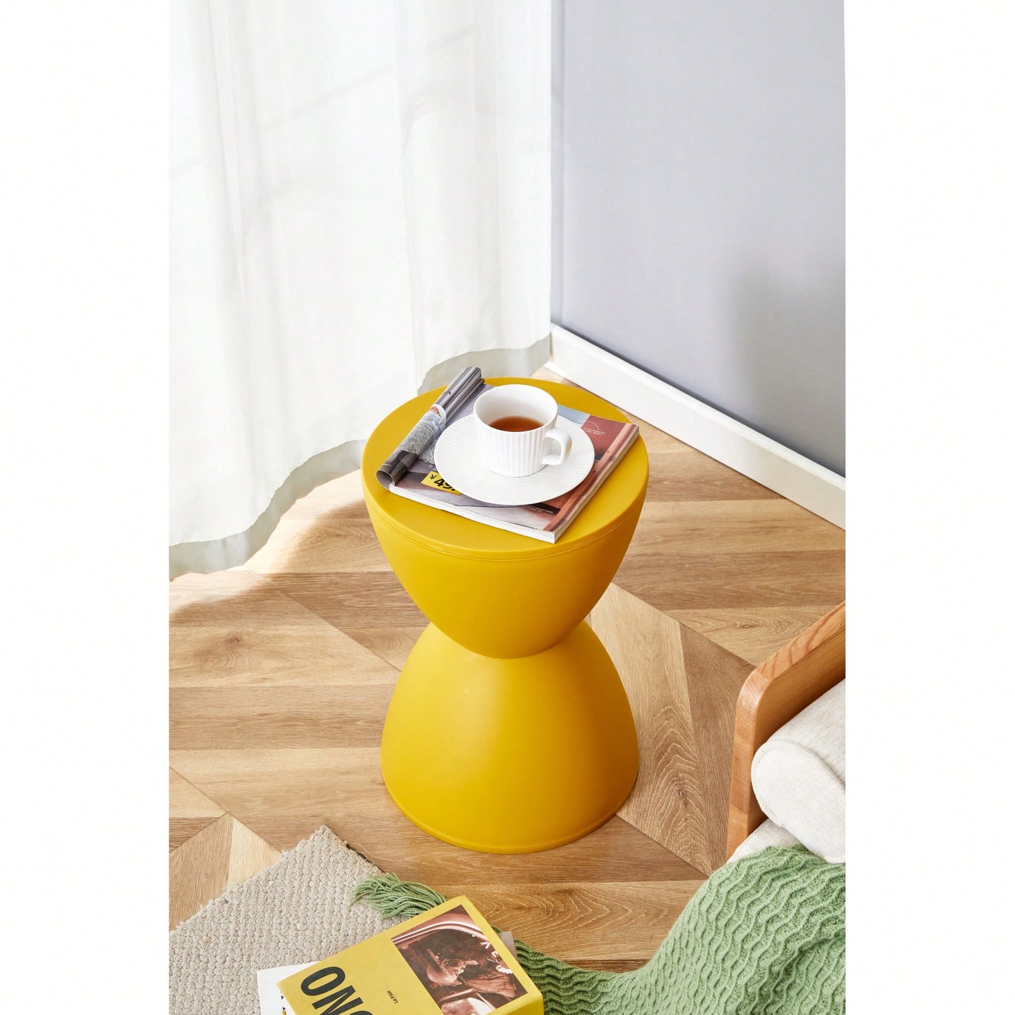 Chic Mustard Yellow Plastic Stool - Stylish Contemporary Side Table For Modern Homes