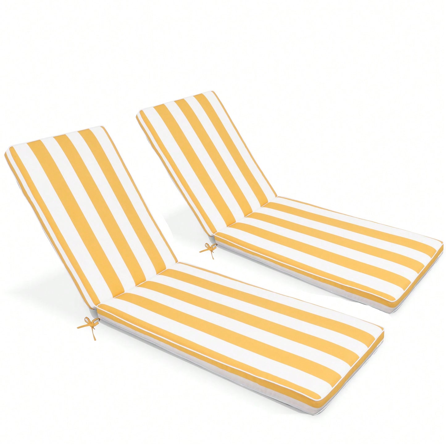 Sunshine Yellow and White Outdoor Lounge Chair Cushions 2-Piece Set for Chaise Lounges