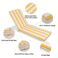 Sunshine Yellow and White Outdoor Lounge Chair Cushions 2-Piece Set for Chaise Lounges