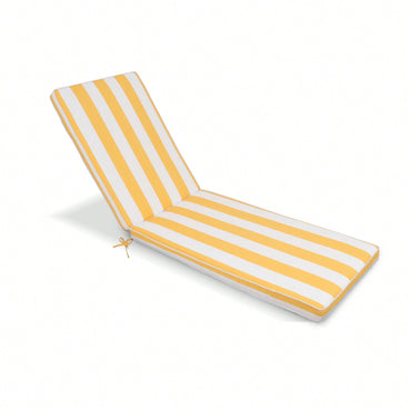 Sunshine Yellow and White Outdoor Lounge Chair Cushions 2-Piece Set for Chaise Lounges