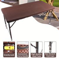 4ft Portable Rattan Folding Table For Indoor & Outdoor Use - Stylish Brown Plaited Design