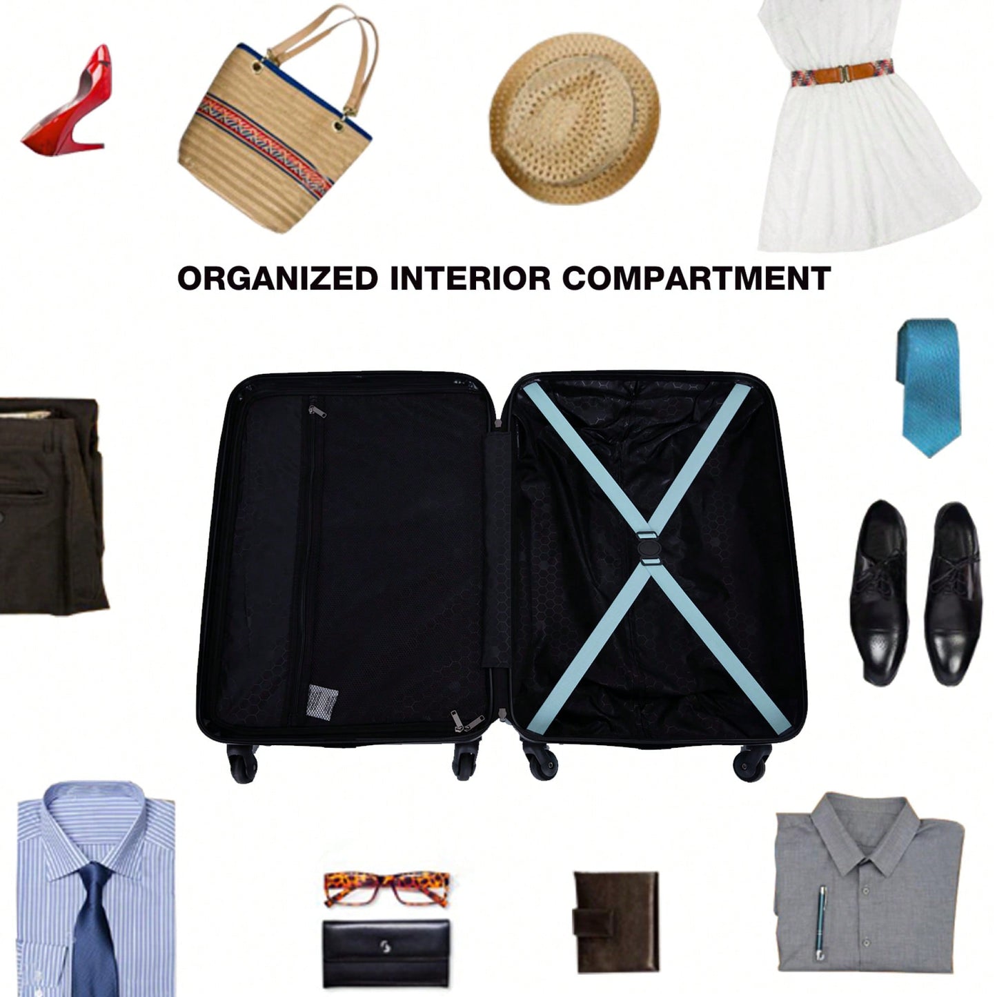 Lightweight 3-Piece ABS Luggage Set With Spinner Wheels, TSA Lock, And Dual Hooks - Green (20, 24", 28")"