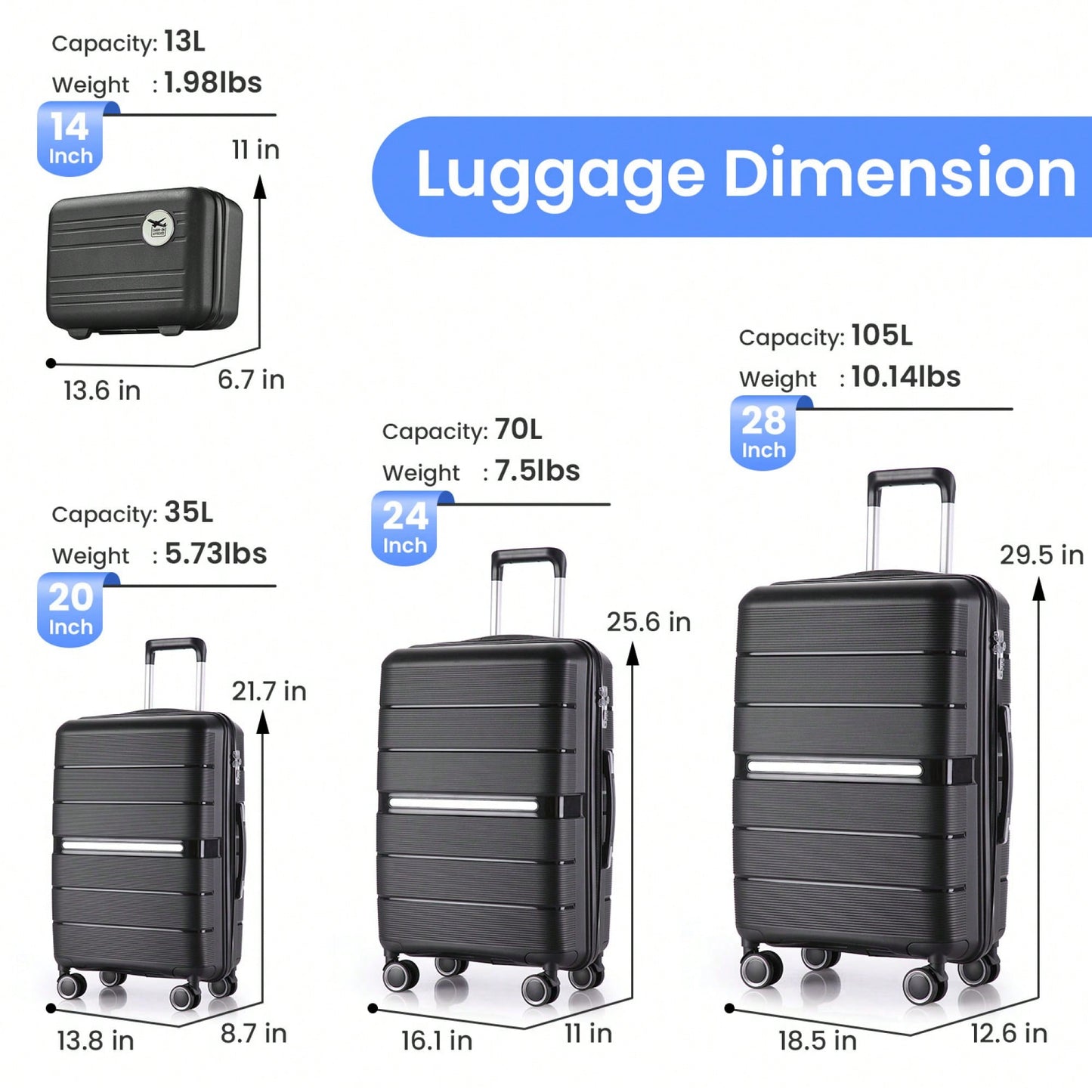 Versatile 4-Piece Lightweight Expandable Luggage Set (14/20/24/28) - Durable Travel Suitcases For Every Journey