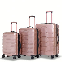 Stylish 3-Piece Lightweight Hardshell Luggage Set With Spinner Wheels And TSA Lock - Durable ABS+PC Suitcases In Rose Gold (20", 24", 28")