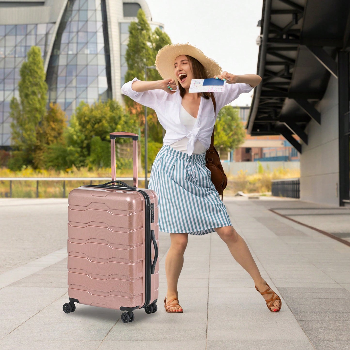 Stylish 3-Piece Lightweight Hardshell Luggage Set With Spinner Wheels And TSA Lock - Durable ABS+PC Suitcases In Rose Gold (20", 24", 28")