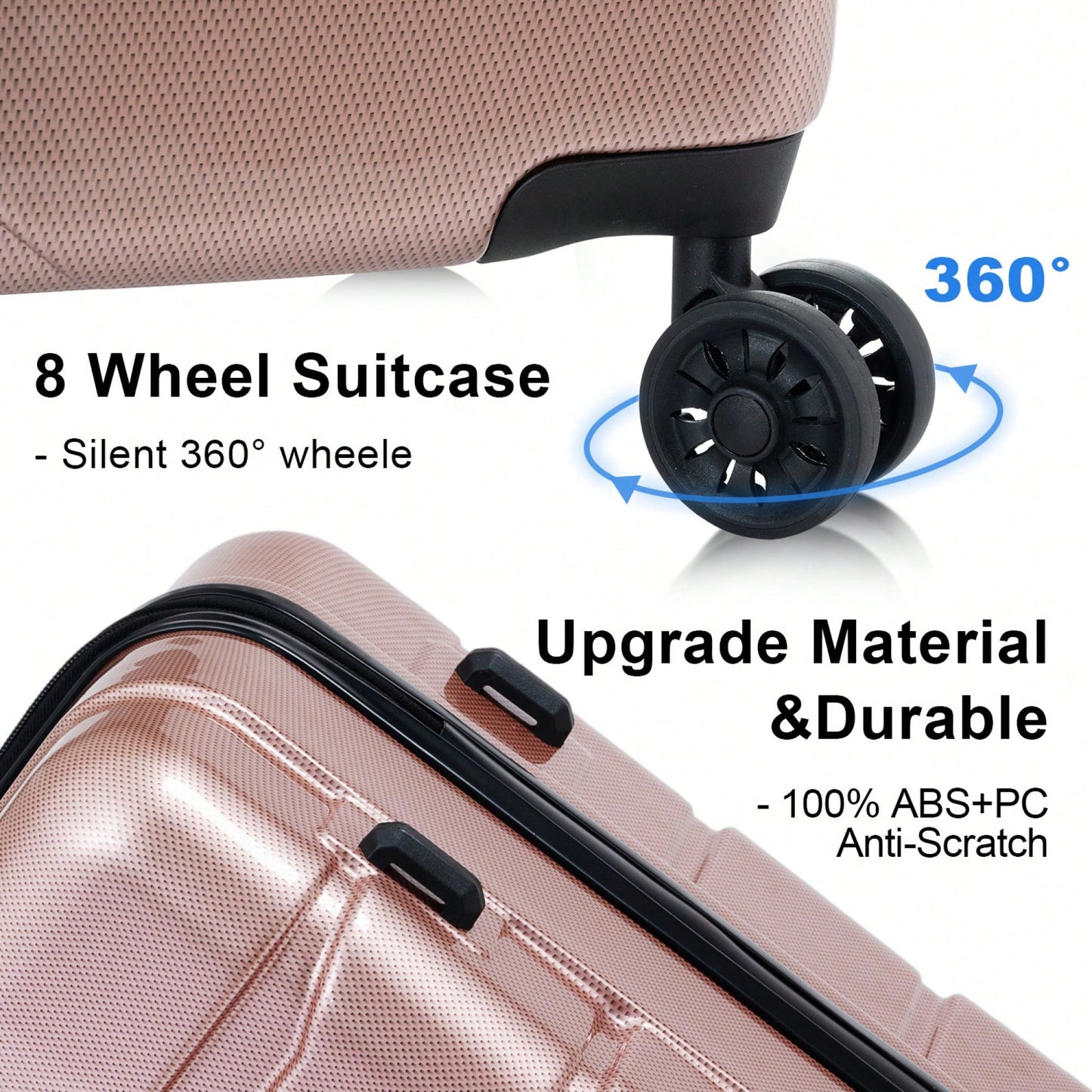 Stylish 3-Piece Lightweight Hardshell Luggage Set With Spinner Wheels And TSA Lock - Durable ABS+PC Suitcases In Rose Gold (20", 24", 28")