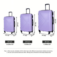 Lightweight 3-Piece ABS Luggage Set With Spinner Wheels, TSA Lock, And Hooks - Stylish Pink Suitcases (20"/24"/28")