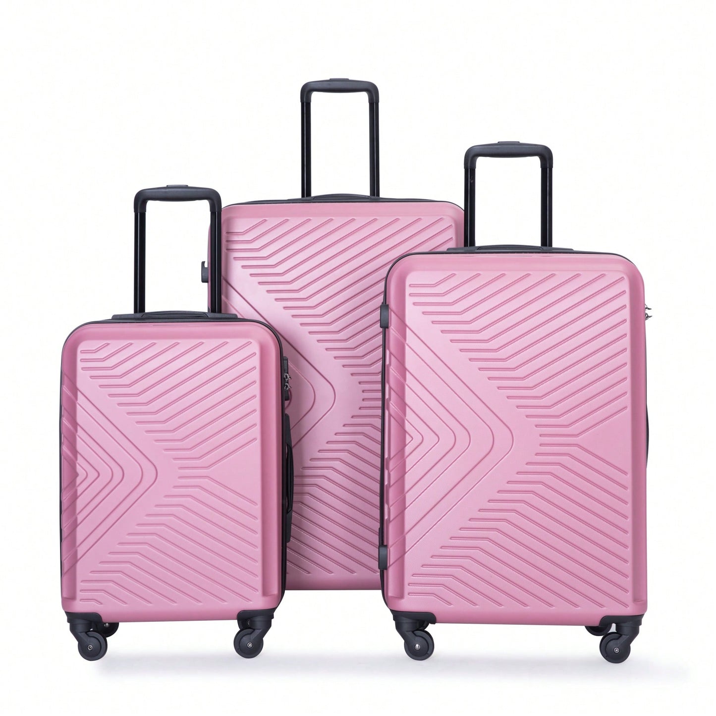 Lightweight 3-Piece ABS Luggage Set With Spinner Wheels, TSA Lock, And Hooks - Stylish Pink Suitcases (20"/24"/28")