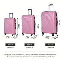 Lightweight 3-Piece ABS Luggage Set With Spinner Wheels, TSA Lock, And Hooks - Stylish Pink Suitcases (20"/24"/28")