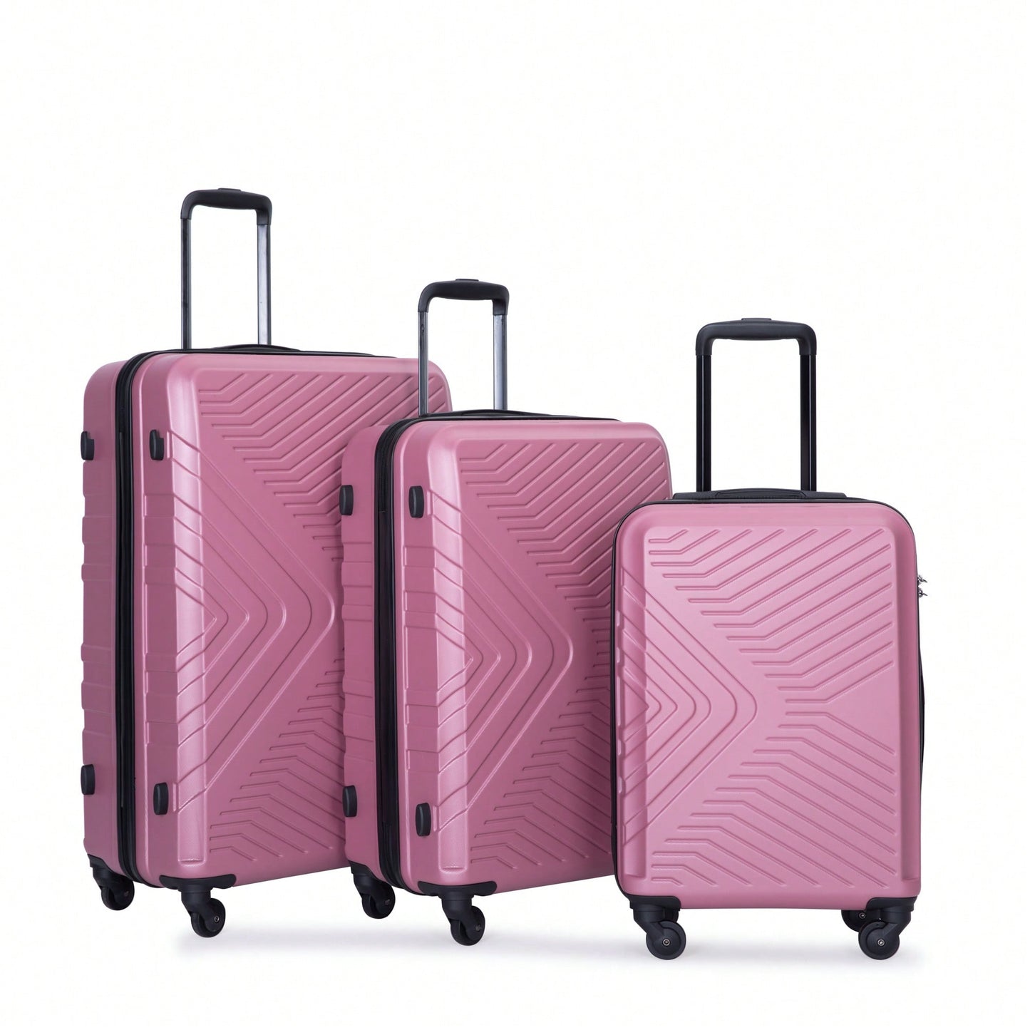 Lightweight 3-Piece ABS Luggage Set With Spinner Wheels, TSA Lock, And Hooks - Stylish Pink Suitcases (20"/24"/28")