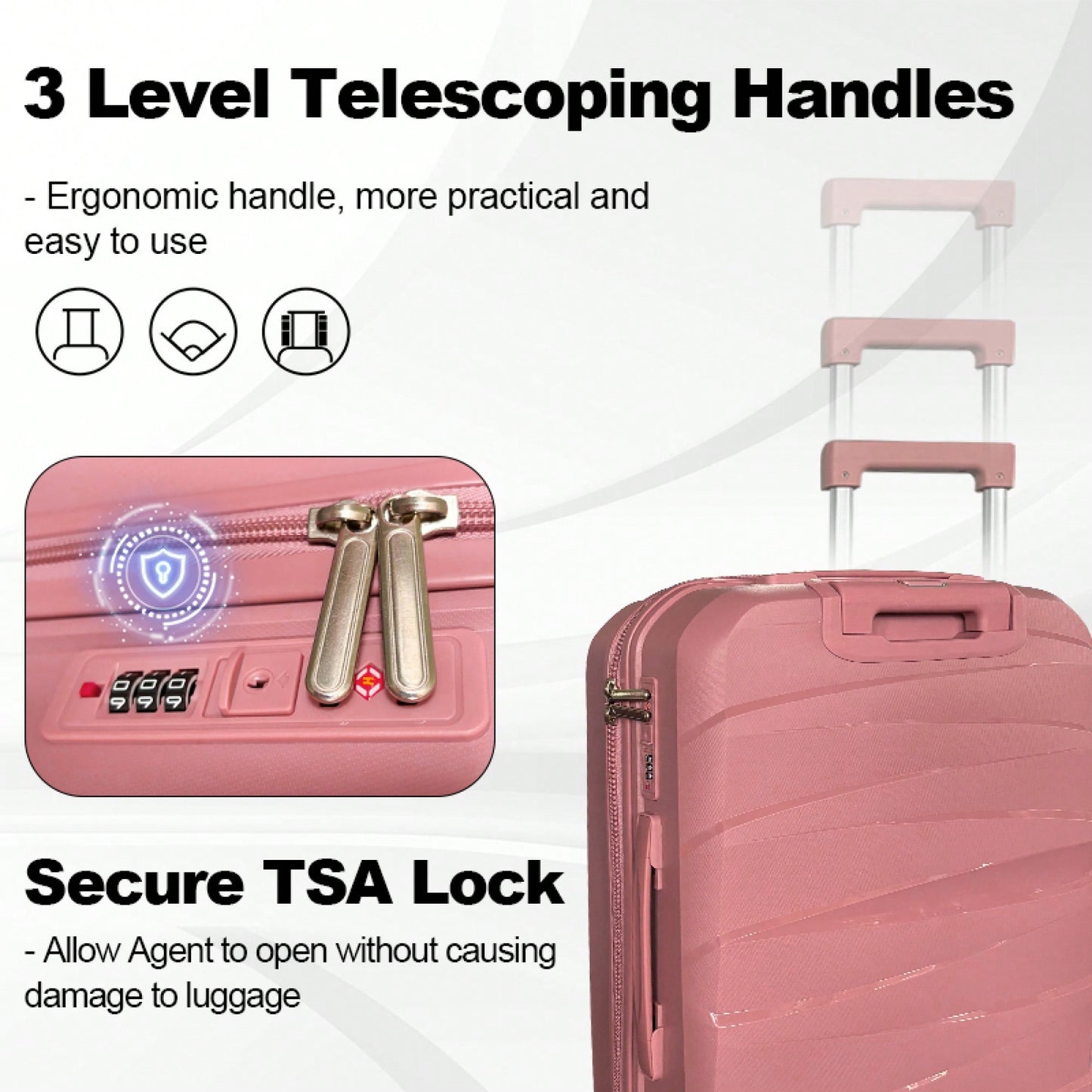 3-Piece Hard Shell Luggage Set With TSA Locks - 20", 24", 28" Durable Travel Suitcases