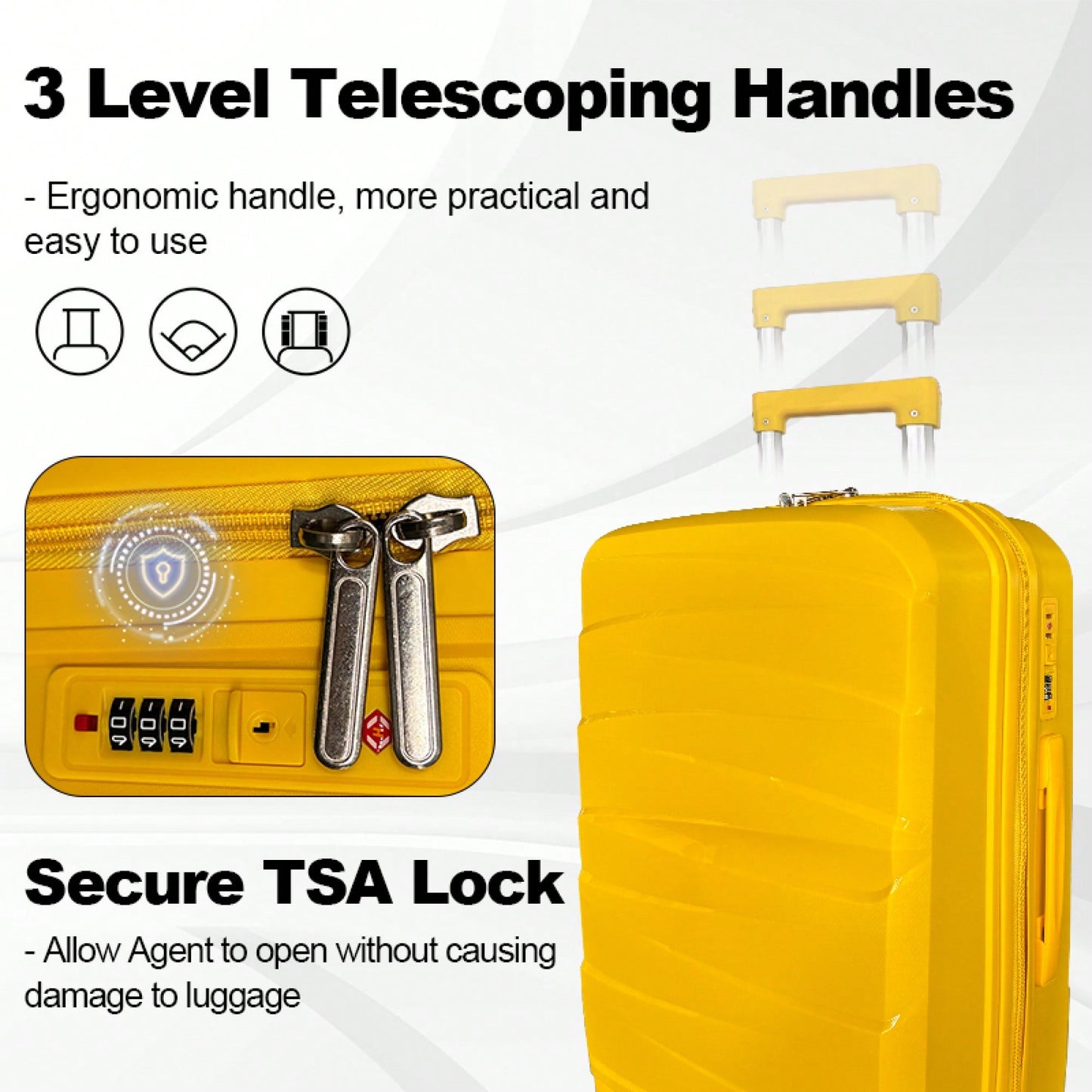 3-Piece Hard Shell Luggage Set With TSA Locks - 20", 24", 28" Durable Travel Suitcases