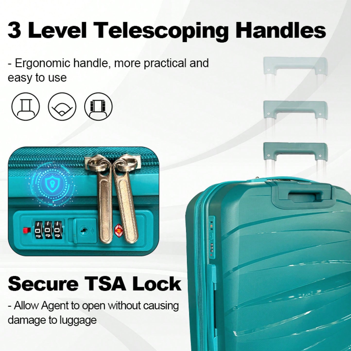 3-Piece Hard Shell Luggage Set With TSA Locks - 20", 24", 28" Durable Travel Suitcases