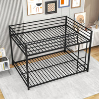 Sturdy Full Over Full Metal Bunk Bed Frame with Guard Rails Heavy Duty Space-Saving Design Easy Assembly Black Finish