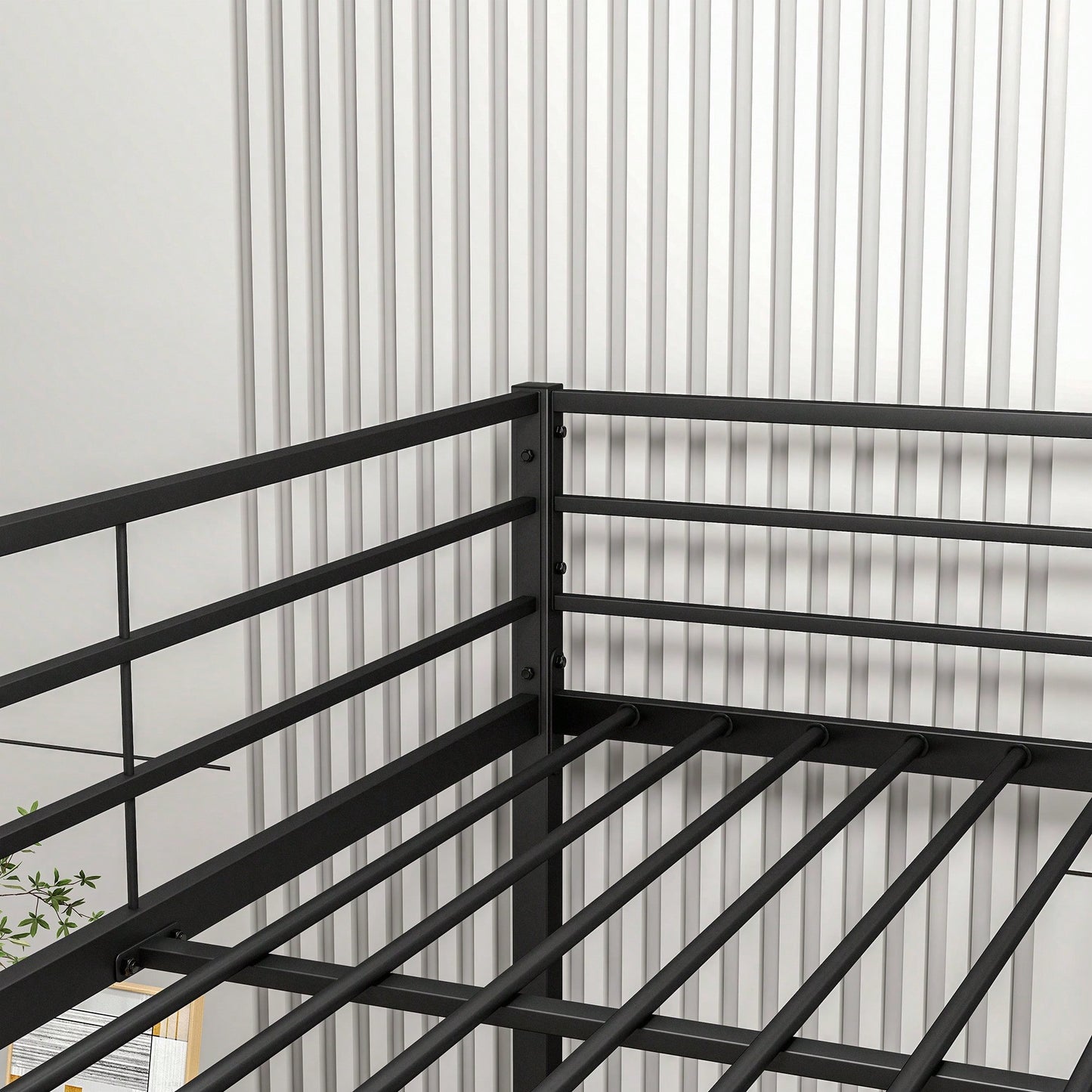 Sturdy Full Over Full Metal Bunk Bed Frame with Guard Rails Heavy Duty Space-Saving Design Easy Assembly Black Finish