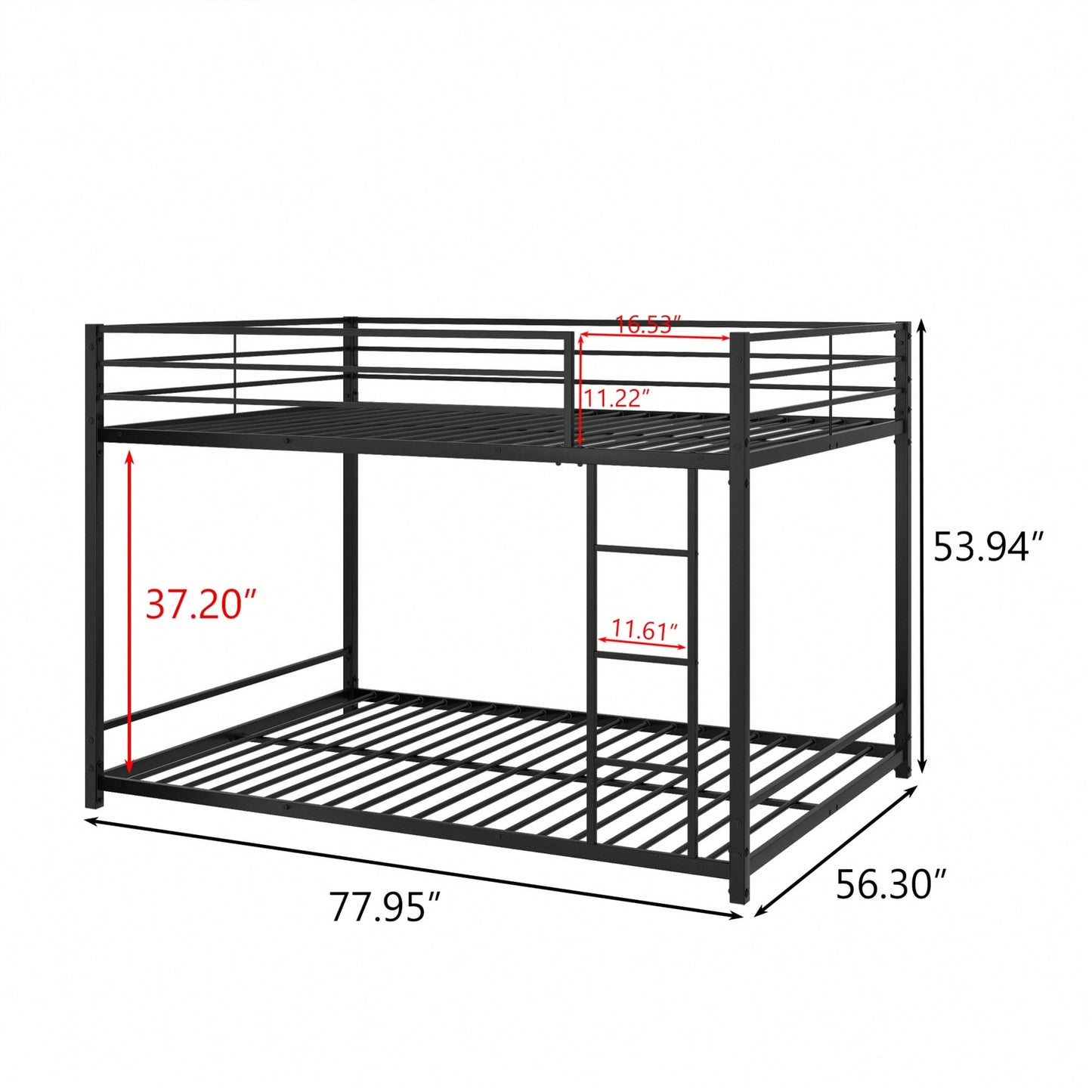 Sturdy Full Over Full Metal Bunk Bed Frame with Guard Rails Heavy Duty Space-Saving Design Easy Assembly Black Finish