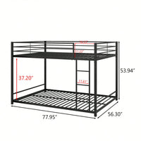 Sturdy Full Over Full Metal Bunk Bed Frame with Guard Rails Heavy Duty Space-Saving Design Easy Assembly Black Finish