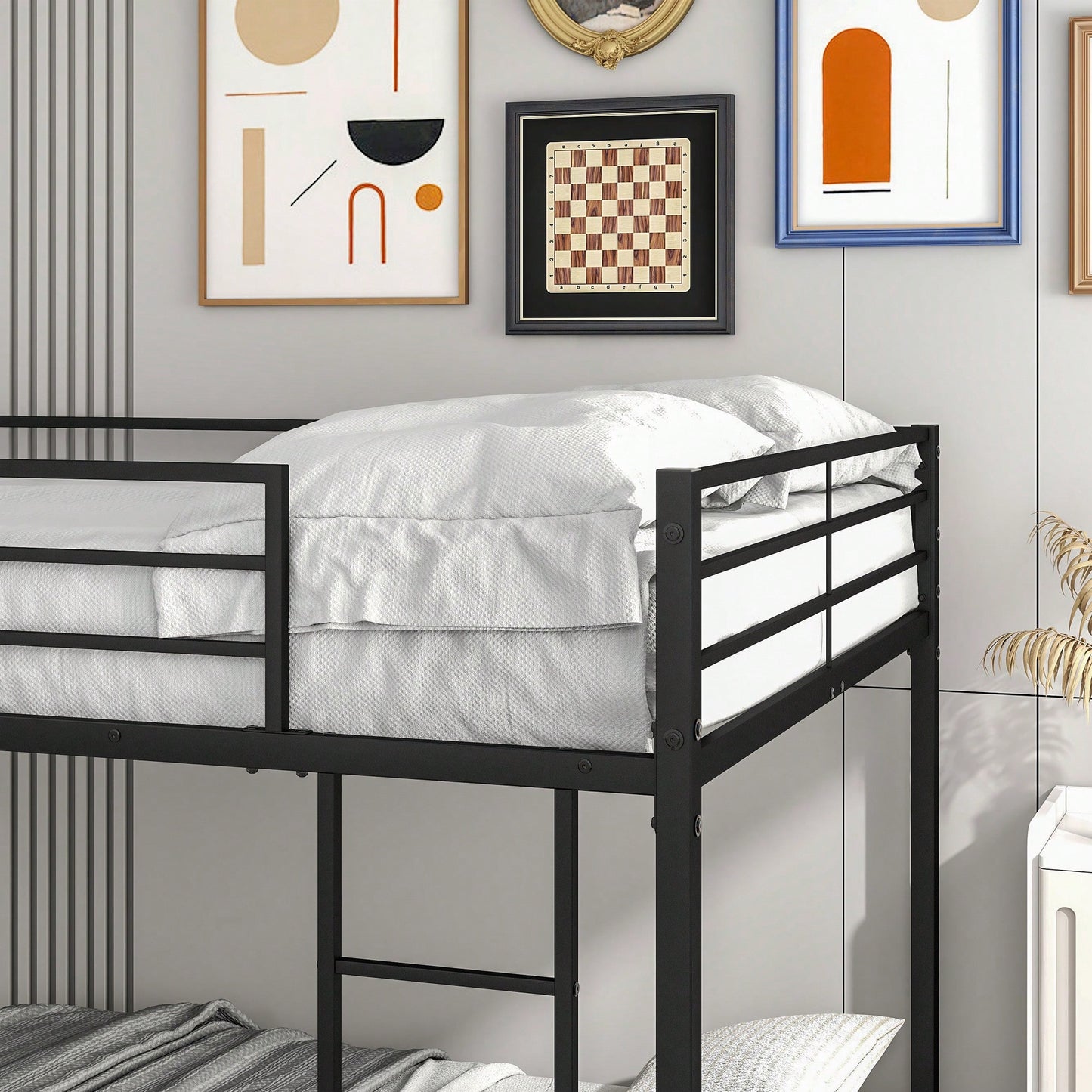 Sturdy Full Over Full Metal Bunk Bed Frame with Guard Rails Heavy Duty Space-Saving Design Easy Assembly Black Finish