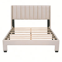 Elegant Velvet Upholstered Full Size Storage Bed With Spacious Drawer - Beige Finish