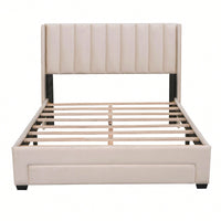 Elegant Velvet Upholstered Full Size Storage Bed With Spacious Drawer - Beige Finish