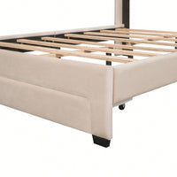 Elegant Velvet Upholstered Full Size Storage Bed With Spacious Drawer - Beige Finish