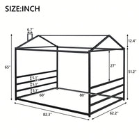 Stylish Black Metal House-Shaped Queen Platform Bed For Unique Bedroom Decor