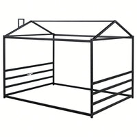 Stylish Black Metal House-Shaped Queen Platform Bed For Unique Bedroom Decor