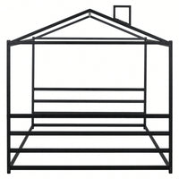 Stylish Black Metal House-Shaped Queen Platform Bed For Unique Bedroom Decor